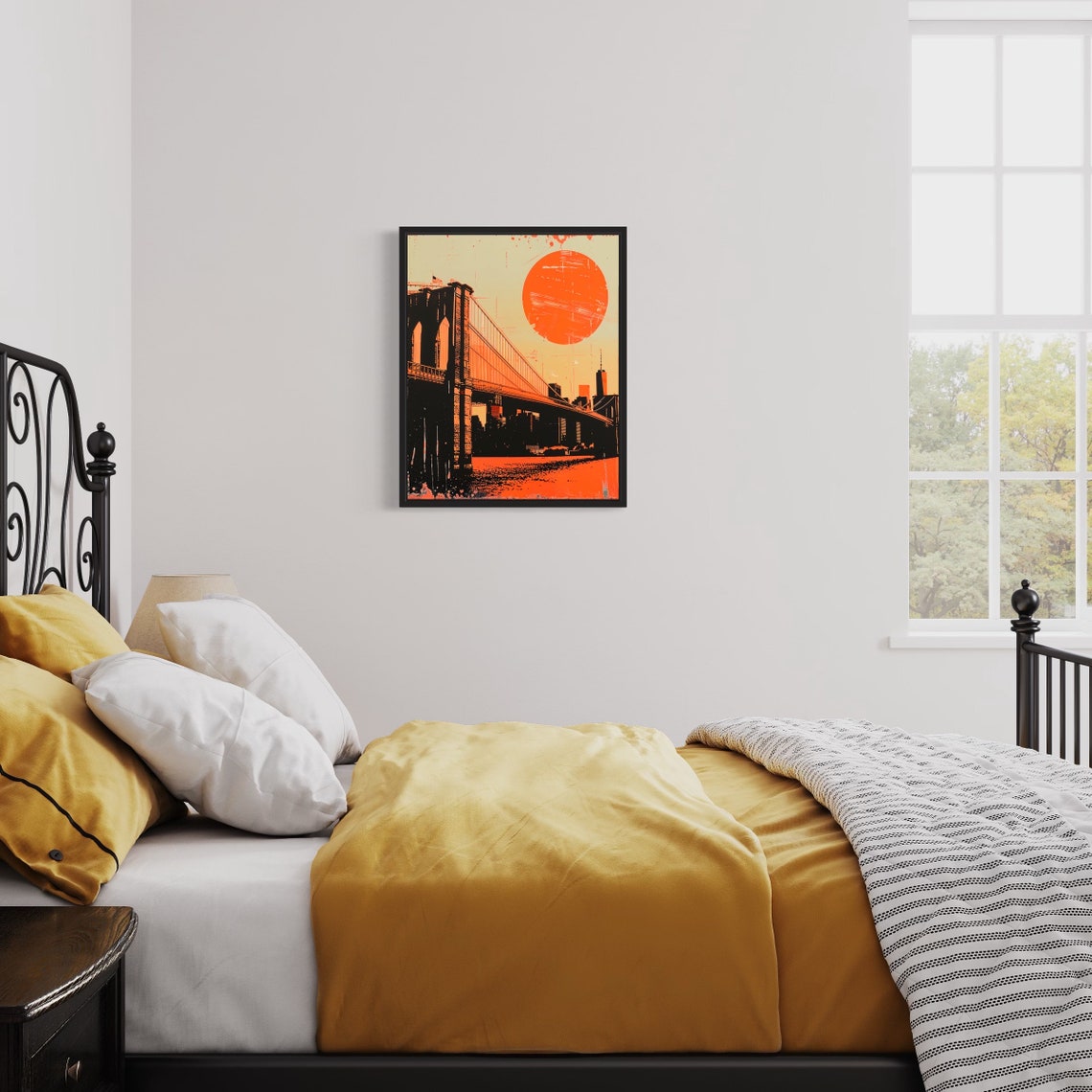 Brooklyn Bridge Sunset Bold Orange Pop Art New York City Poster - Image 2