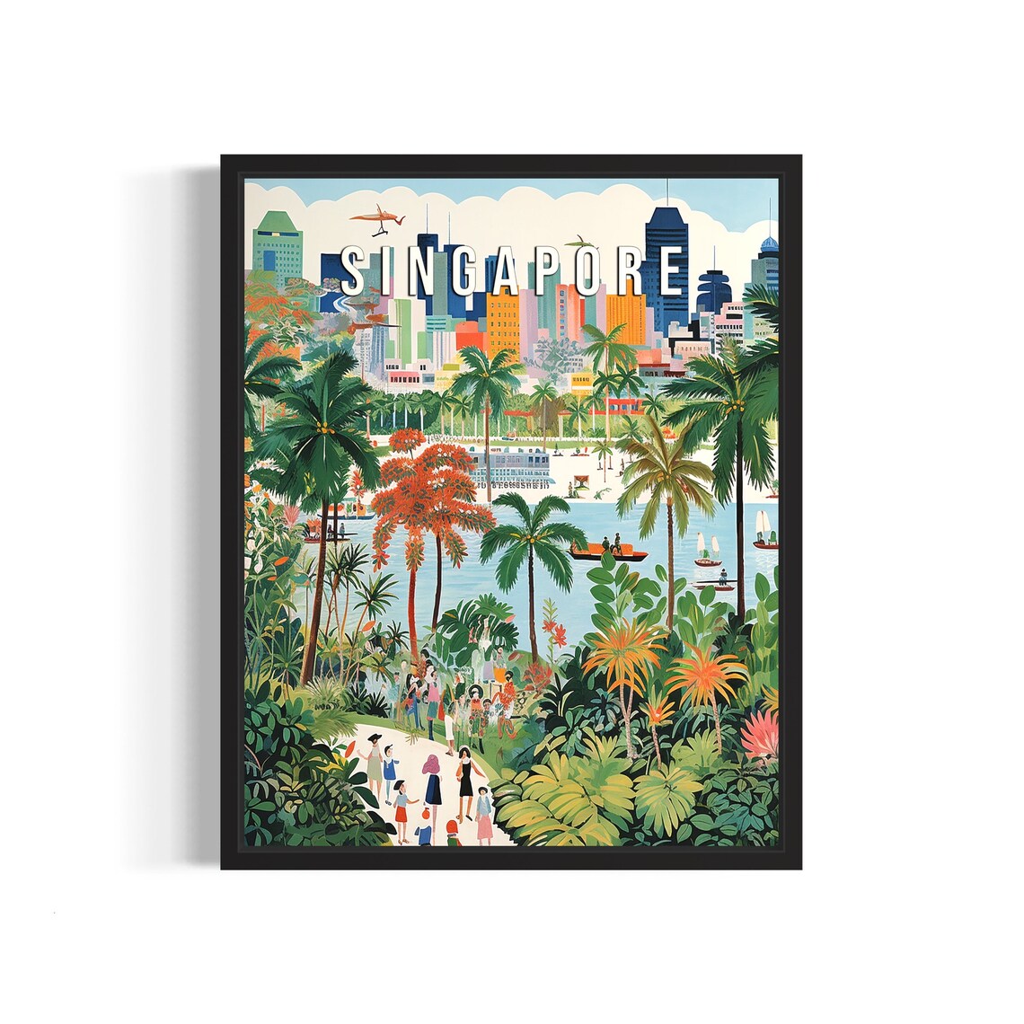Singapore Tropical Garden City Poster Palms Skyline Island Travel Art