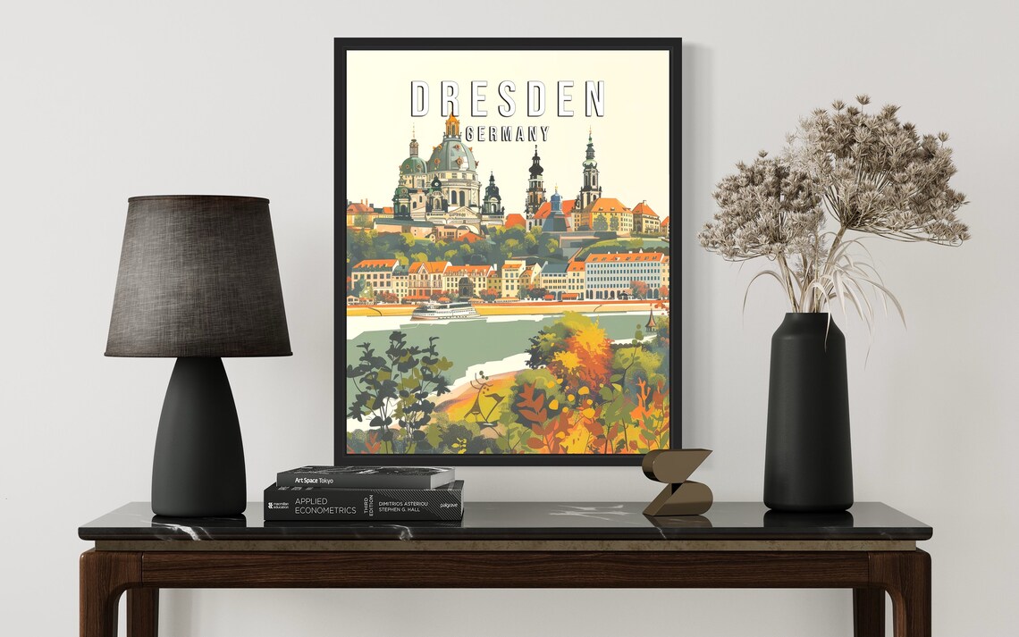 Dresden Germany Elbe River Old Town Skyline Illustrated Poster - Image 2