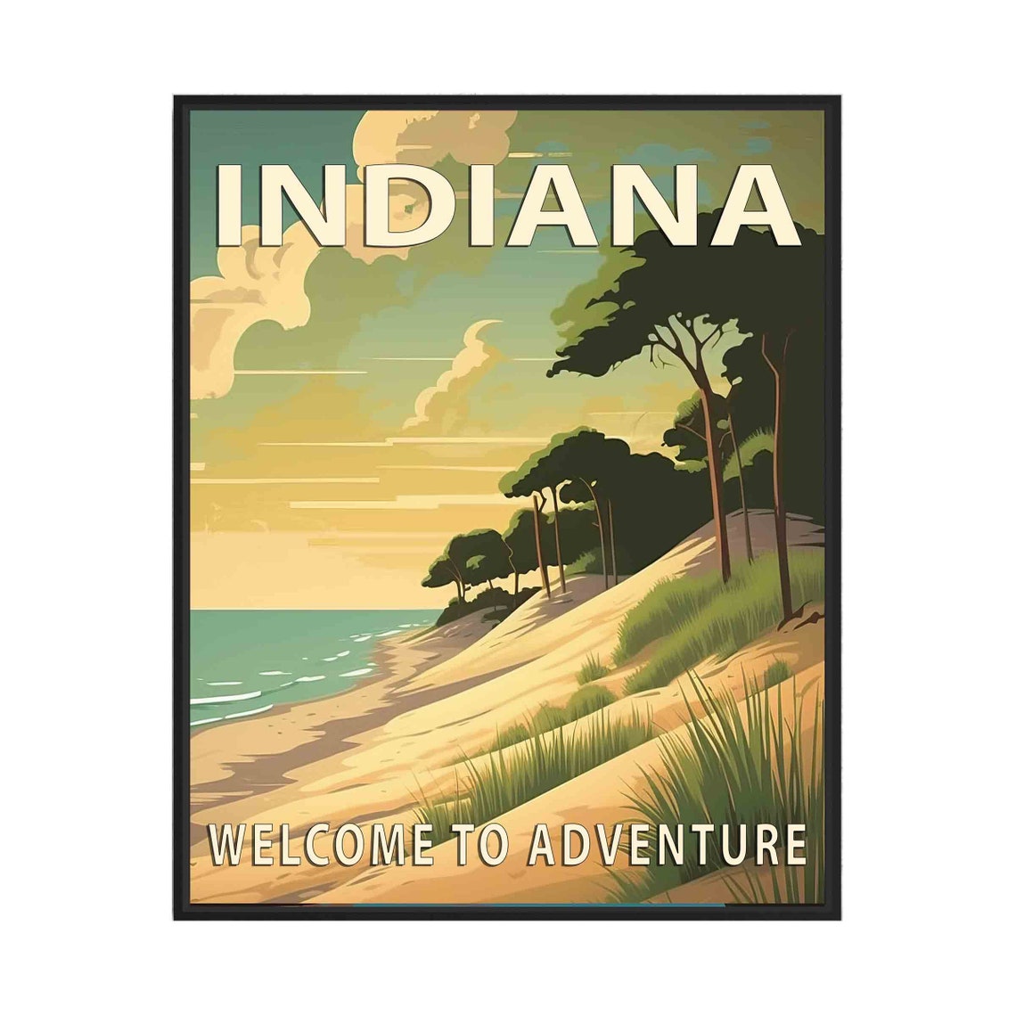 Indiana Lake Michigan Dunes Beach Sunset Vintage Travel Poster