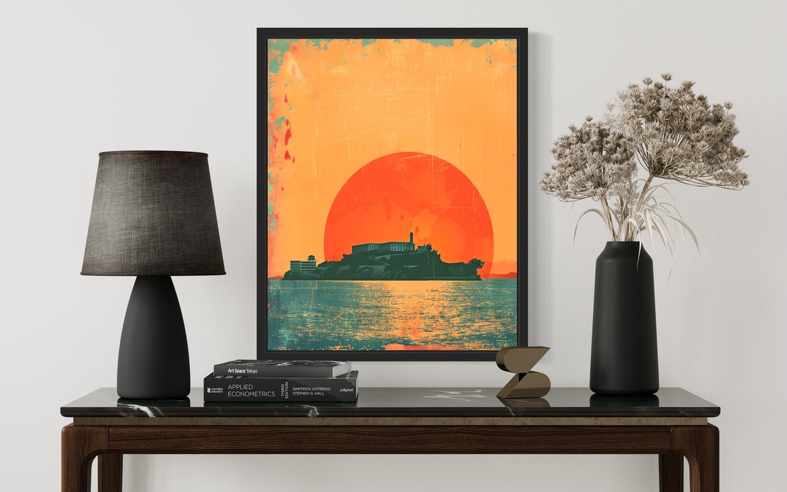Alcatraz Island Sunset Silhouette Vintage California Travel Poster - Image 3