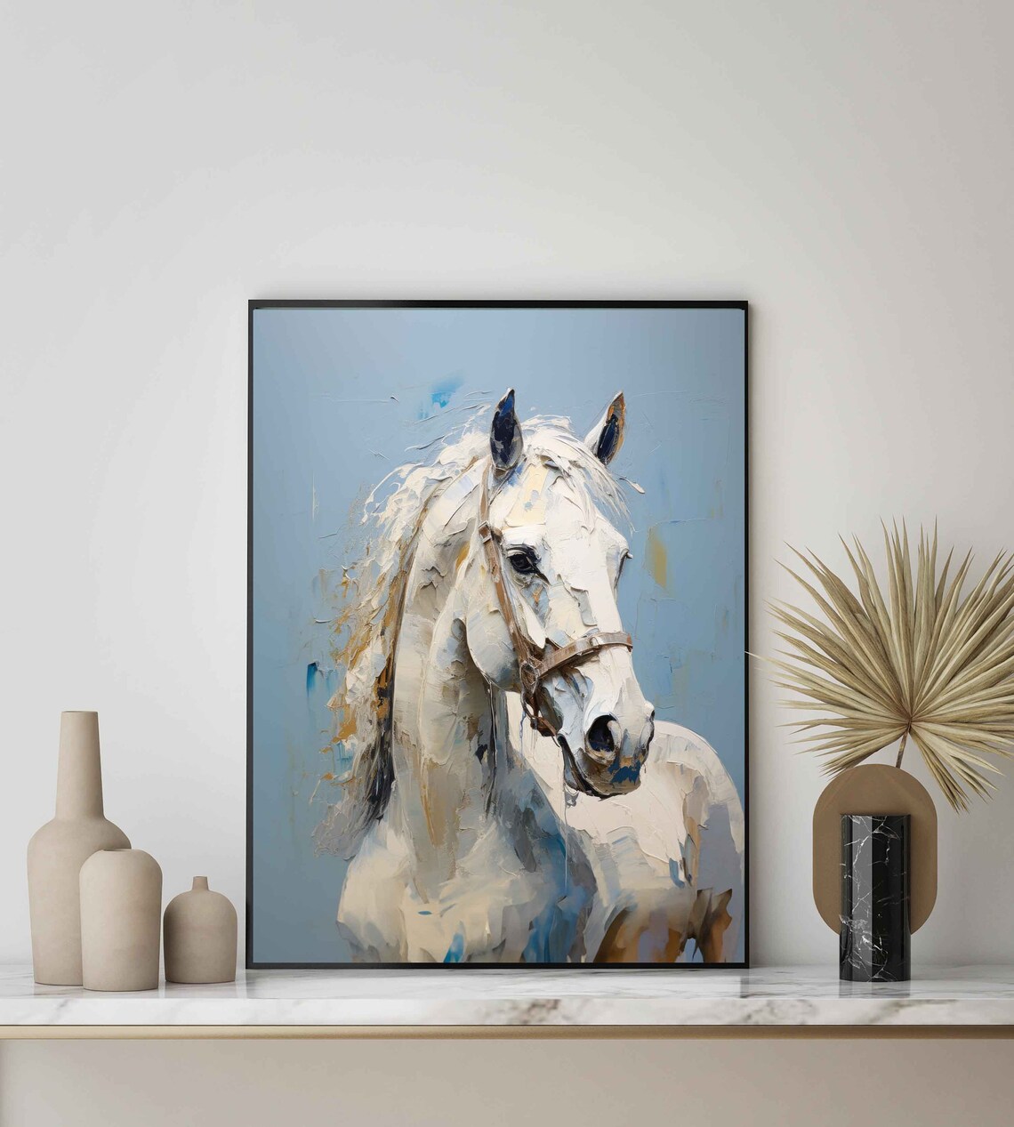 White Horse Portrait Noble Elegant Equine Oil Painting Wall Art - Image 3