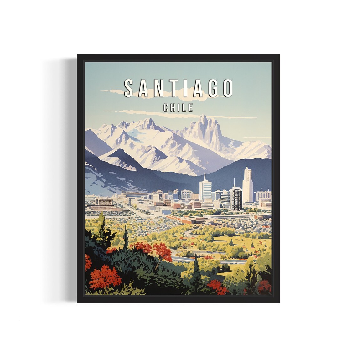 Santiago Chile Andes Mountains Skyline Poster South America Travel Art