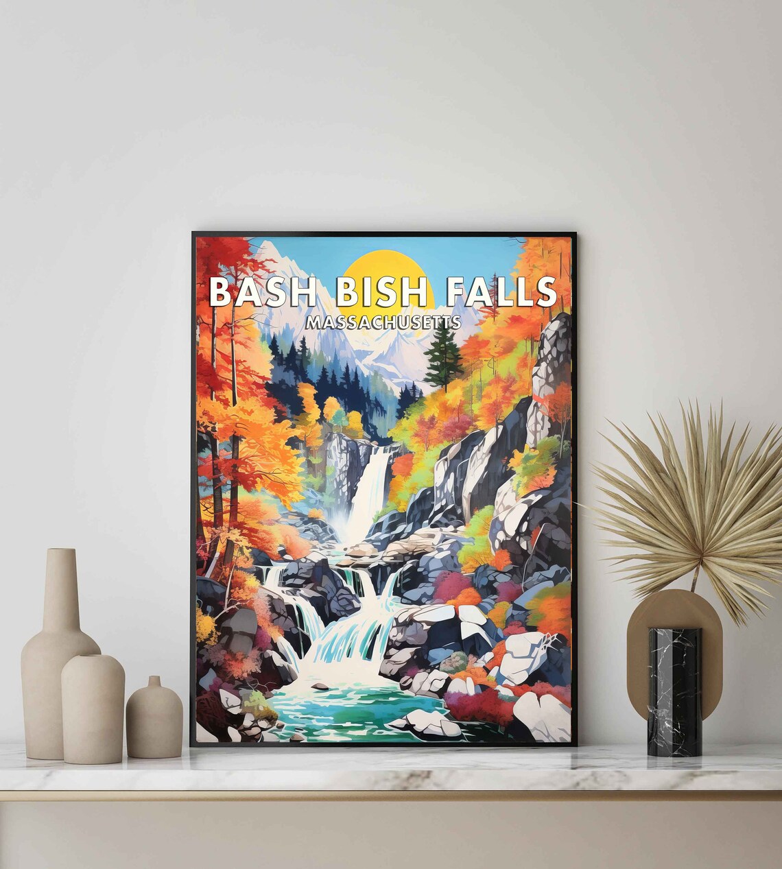 Bash Bish Falls Massachusetts Rocky Cascade Vintage Travel Poster - Image 2
