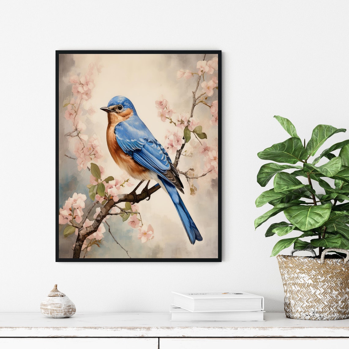 Eastern Bluebird on a Blossoming Branch Spring Vintage Bird Poster - Image 2