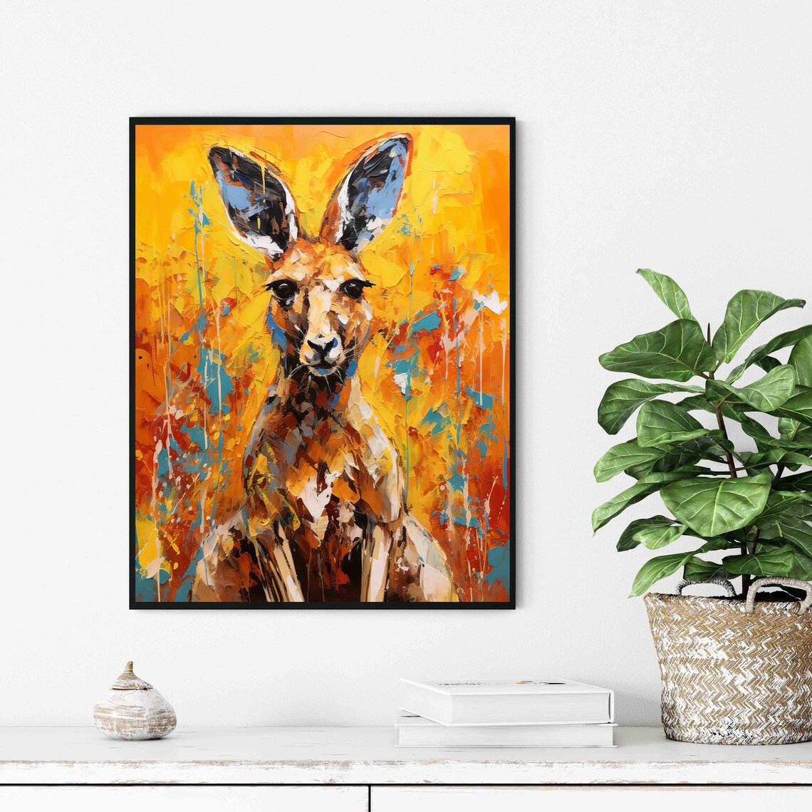 Kangaroo Golden Abstract Impasto Painting Vibrant Animal Art Poster - Image 2