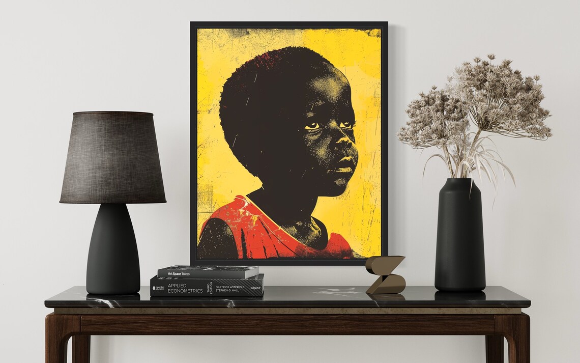 African Child Portrait Pop Art Poster In Bold Yellow And Red Style - Image 2