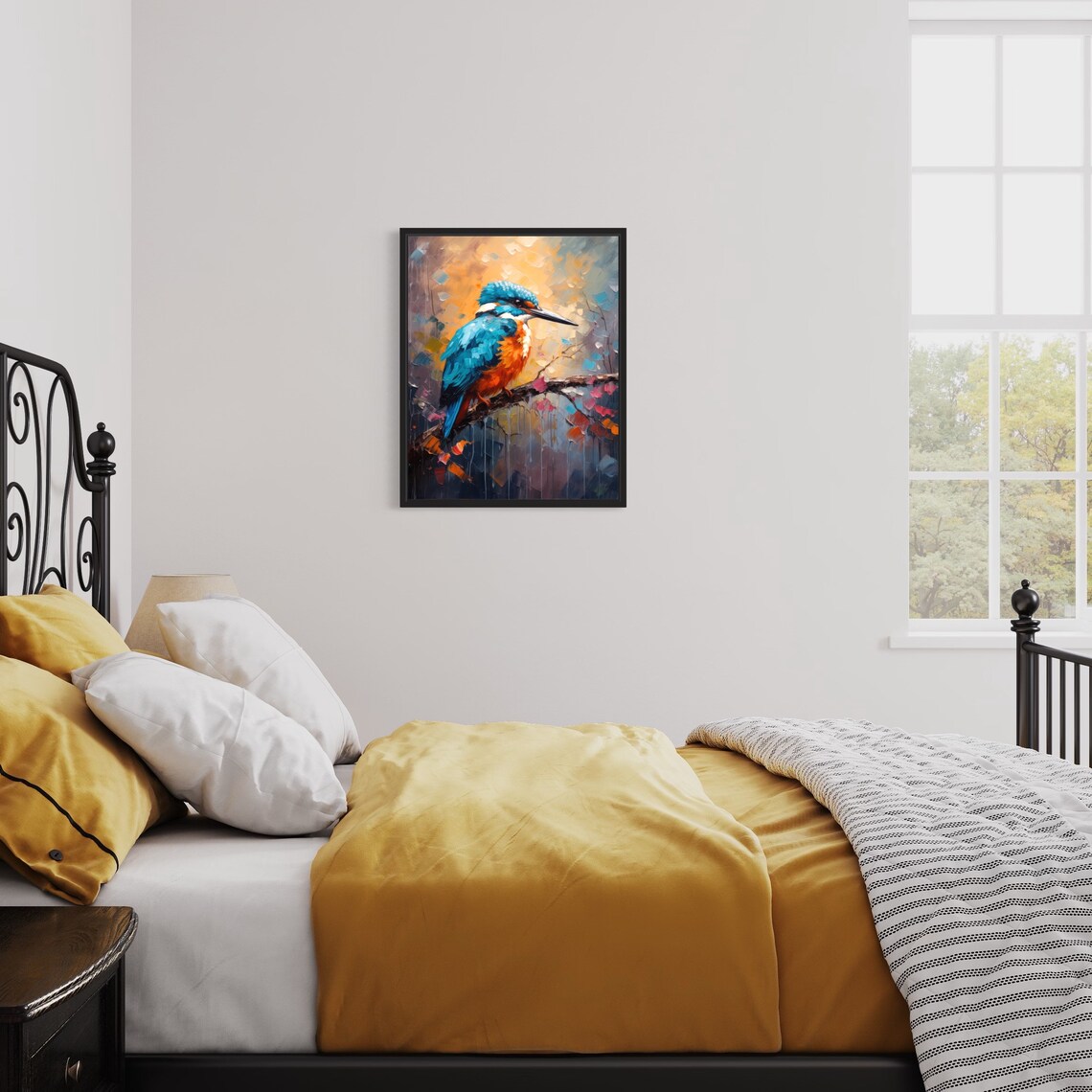Vibrant Kingfisher Bird Branch Colorful Abstract Wildlife Poster - Image 3