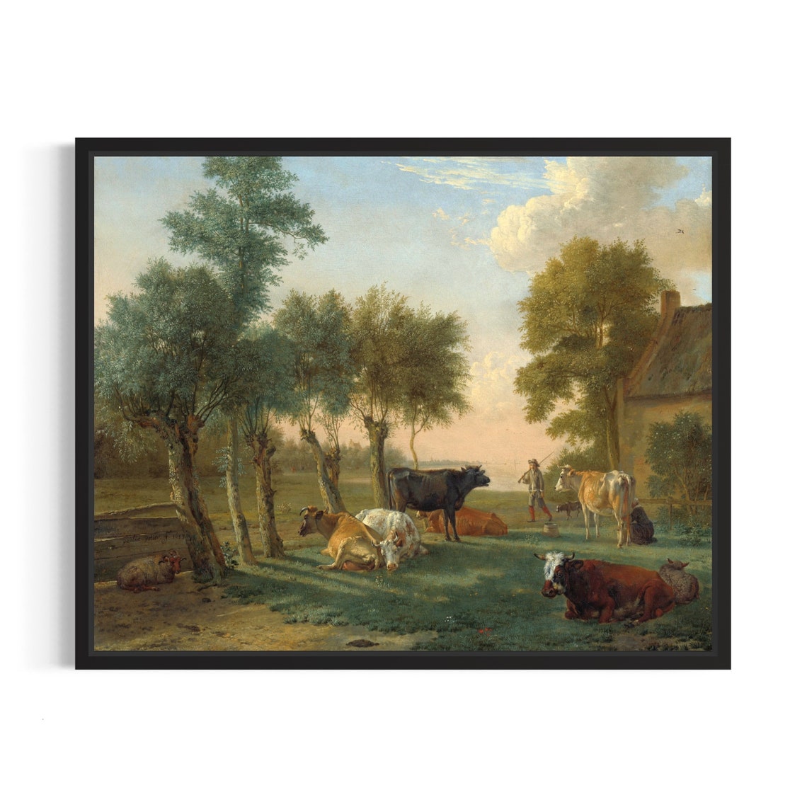 Cattle Resting in Pasture Vintage Dutch Farm Painting Poster