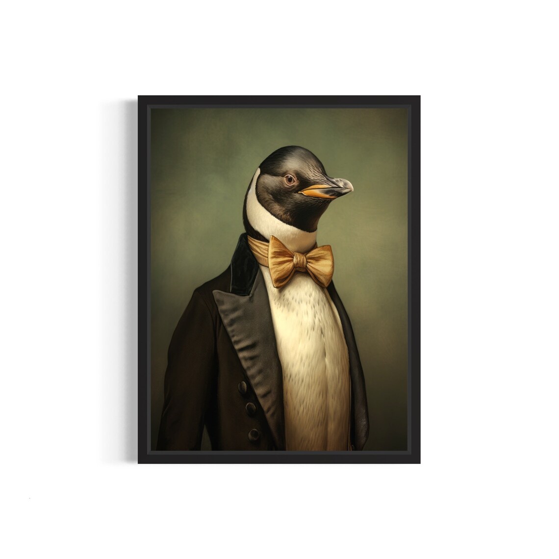 Penguin in Tuxedo Gold Bow Tie Gentleman Animal Portrait Print