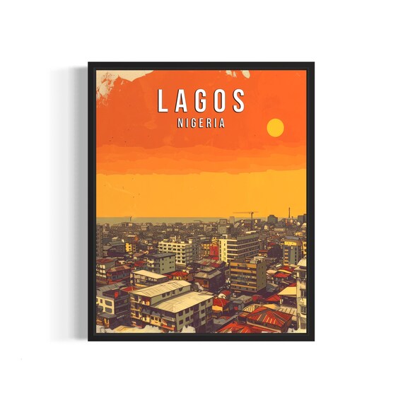 Lagos Nigeria Poster Art Print Vintage Retro Landmarks Painting Wall Art Decor