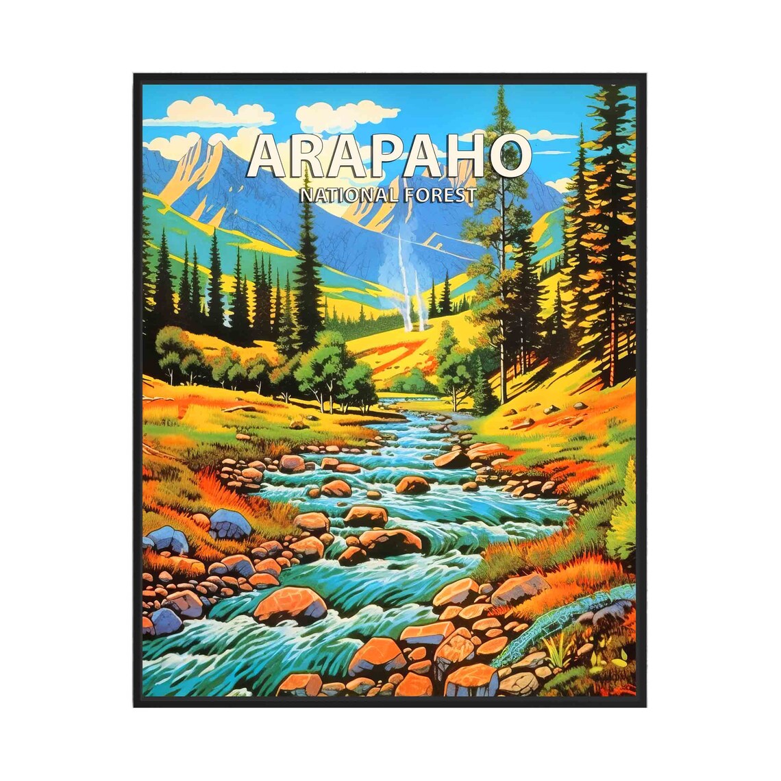 Arapaho National Forest Rocky Stream Valley Retro Travel Poster