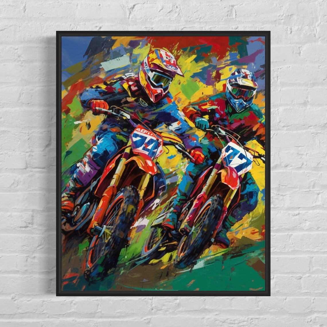 Motocross Dirt Bike Race Battle Colorful Action Painting Poster