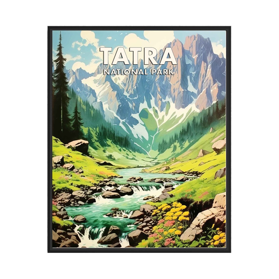 Tatra National Park Alpine Valley Stream Vintage Travel Poster