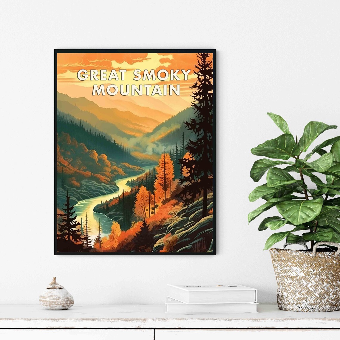 Great Smoky Mountain Sunrise River Valley Vintage Travel Poster - Image 2