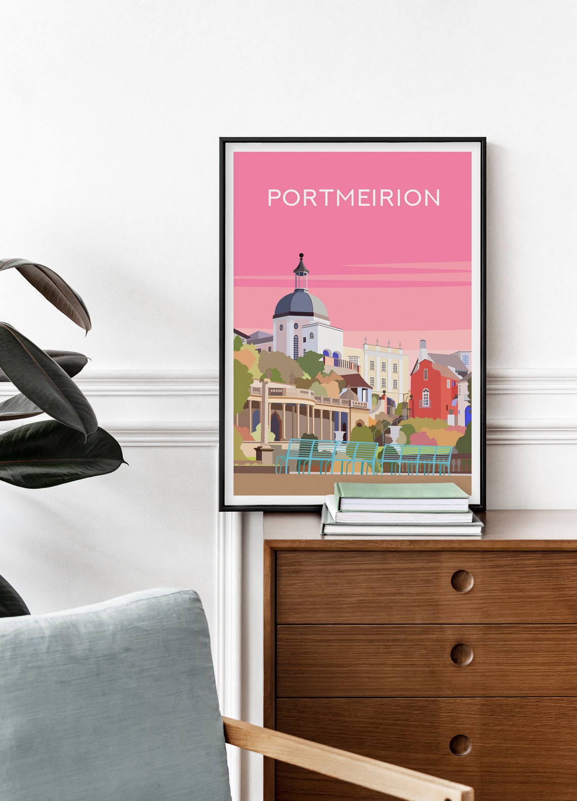 Portmeirion North Wales Pink Sky Sunset Dome Illustrated Poster - Image 2