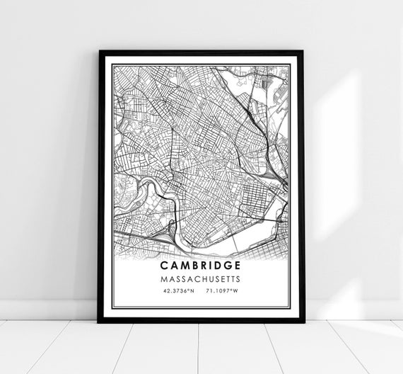 Cambridge Map Print, Massachusetts City Travel Poster