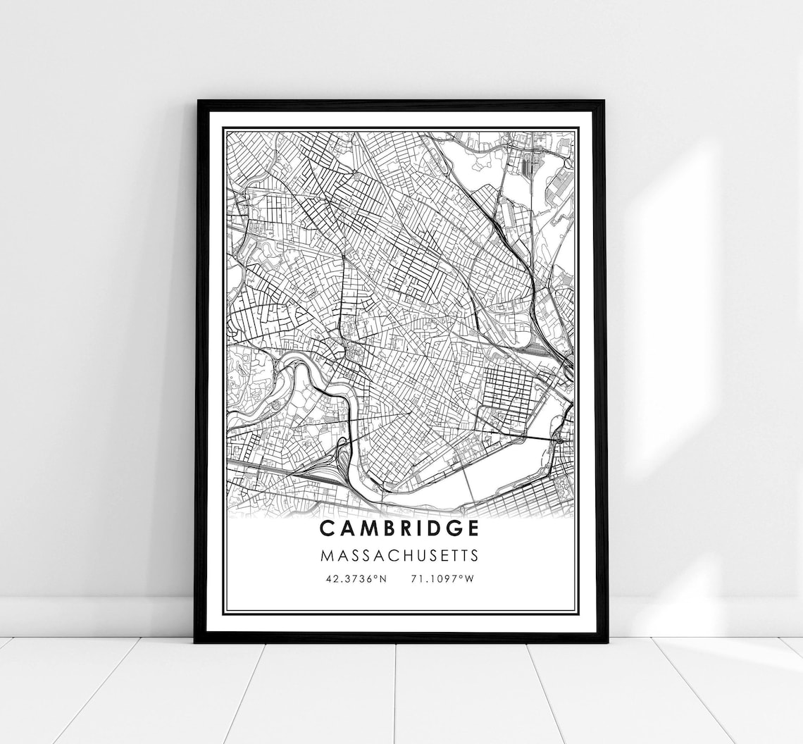 Cambridge Map Print, Massachusetts City Travel Poster