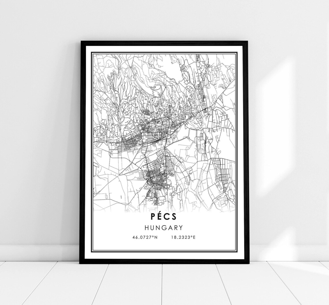 Pecs Map Print Poster, Hungary City Travel