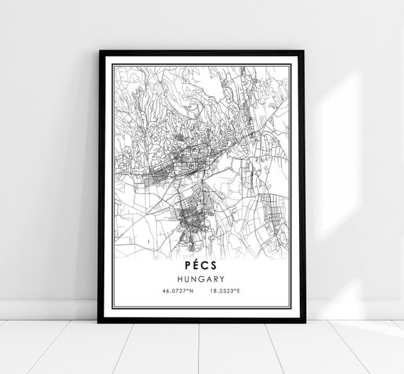 Pecs Map Print Poster, Hungary City Travel