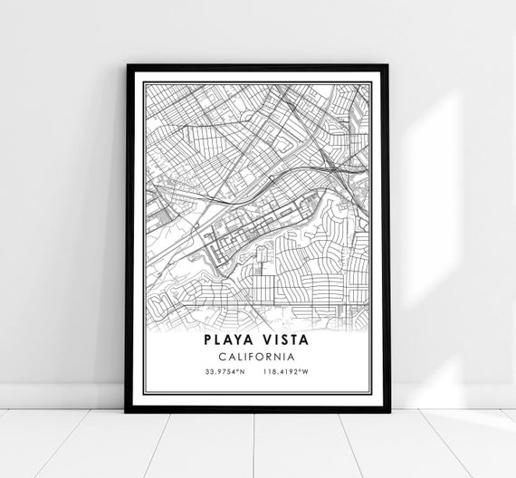 Playa Vista Map Travel Poster, City Wall Art