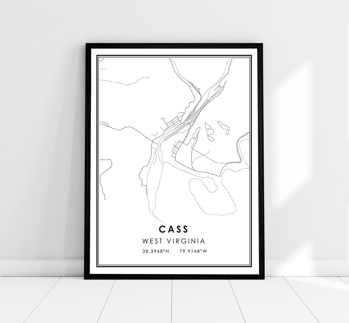 Cass West Virginia Minimalist Street Map Coordinates Wall Art