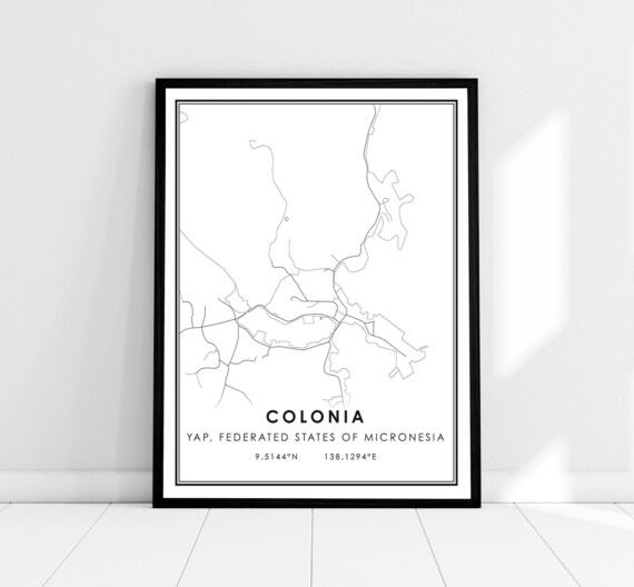 Colonia Yap Federated States of Micronesia Map Coordinates Art Print