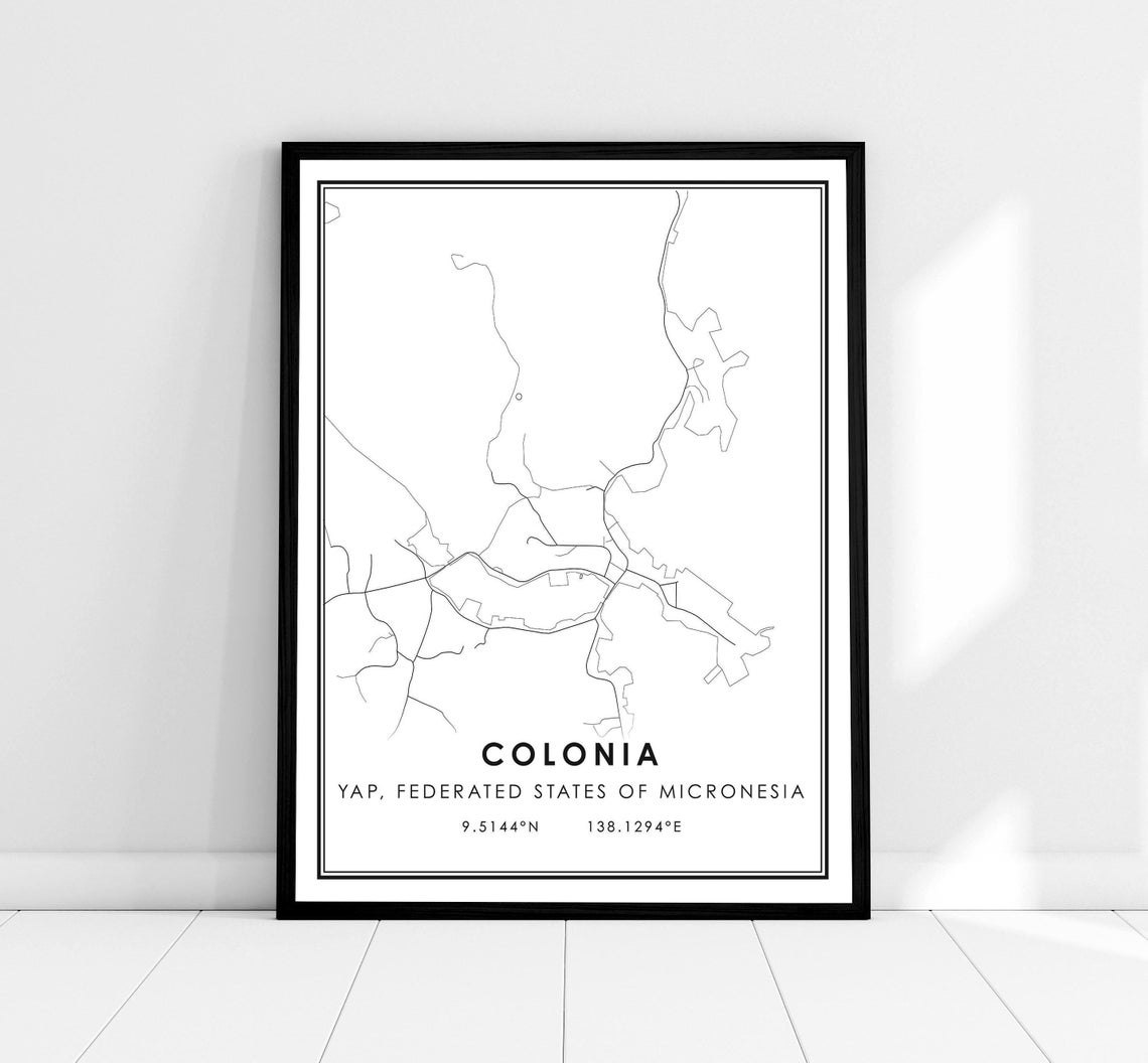 Colonia Yap Federated States of Micronesia Map Coordinates Art Print