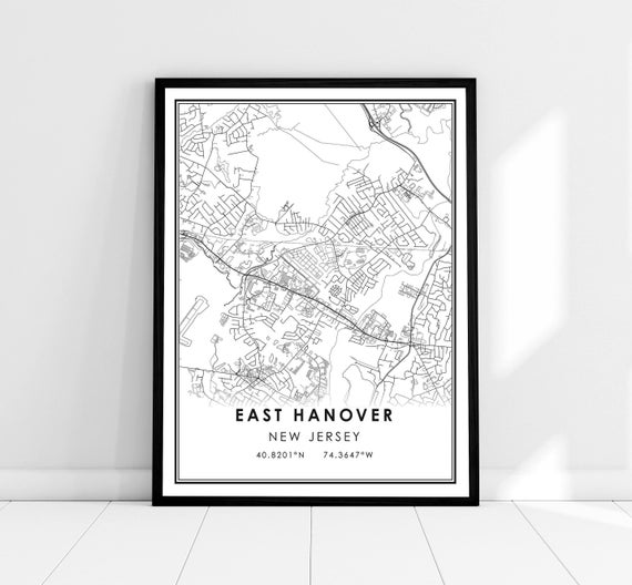 East Hanover Map Print Poster Canvas New Jersey City