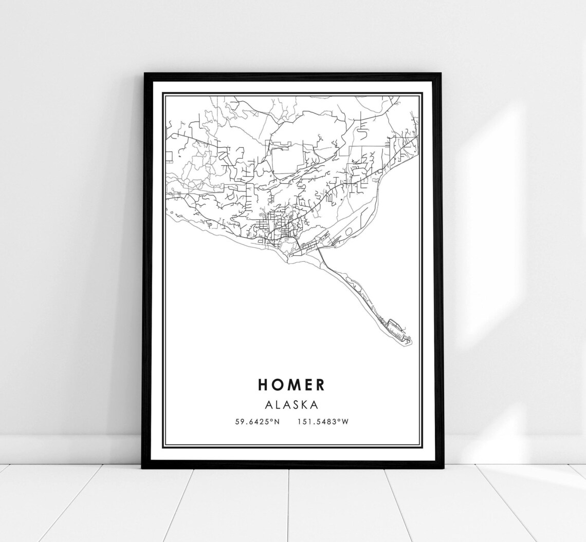 Homer Map Print, Alaska City Travel Poster
