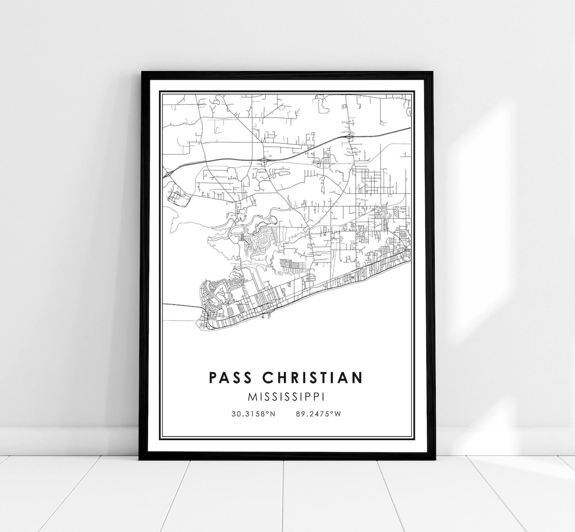 Pass Christian Map Print Poster, Mississippi City
