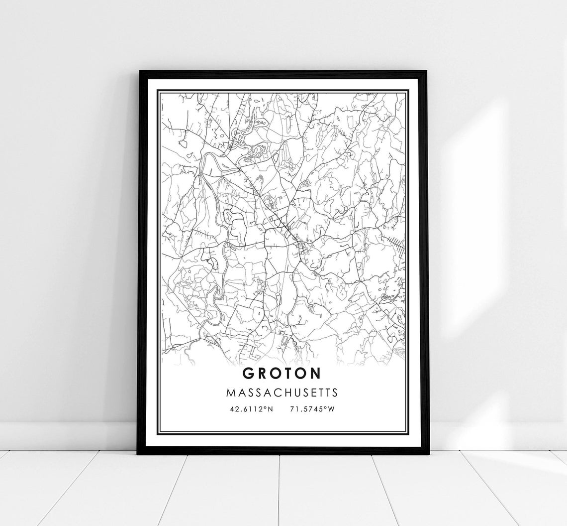 Groton Massachusetts Minimalist Black And White City Map Poster