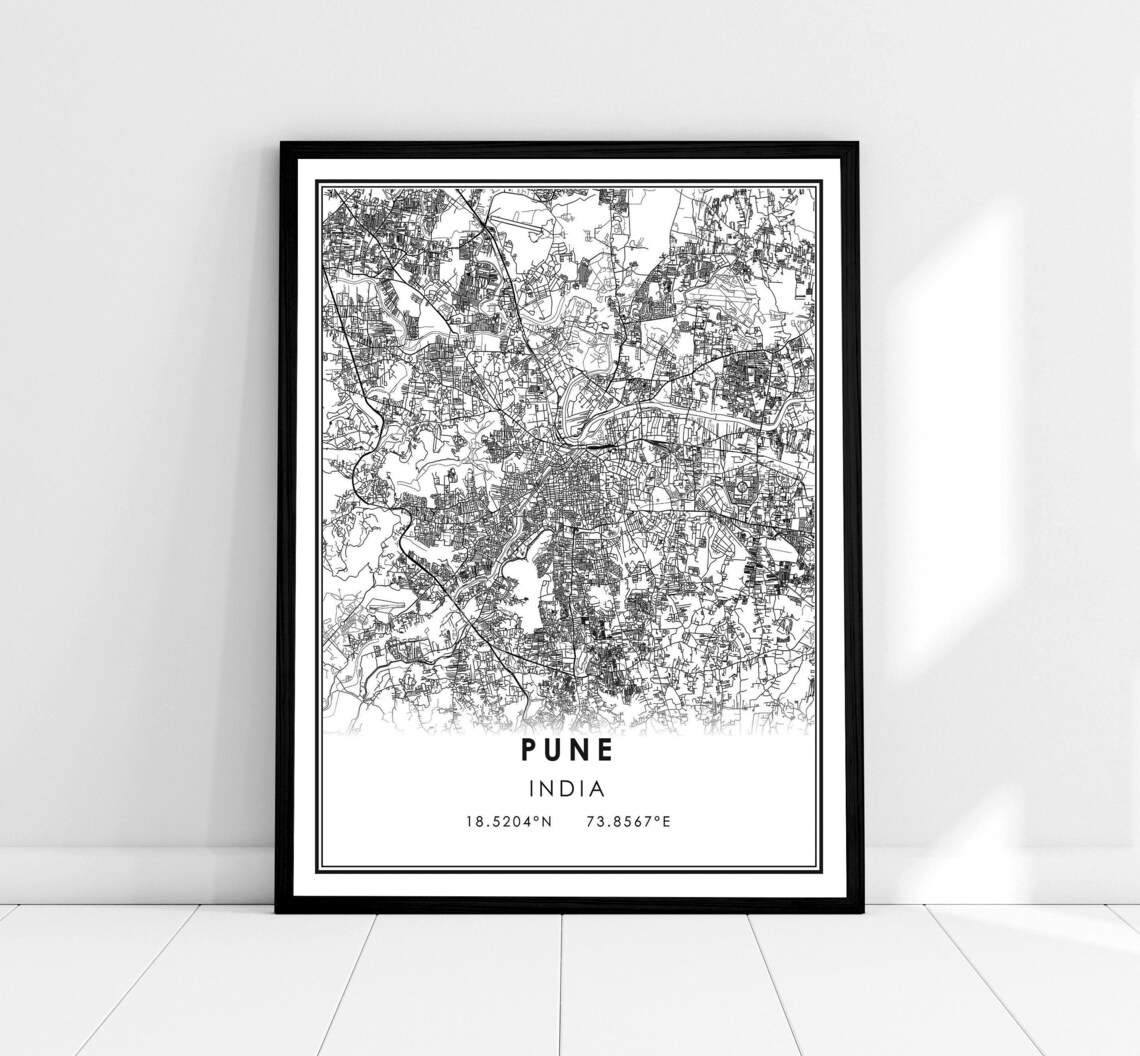 Pune Map Print Poster, India City Travel Poster
