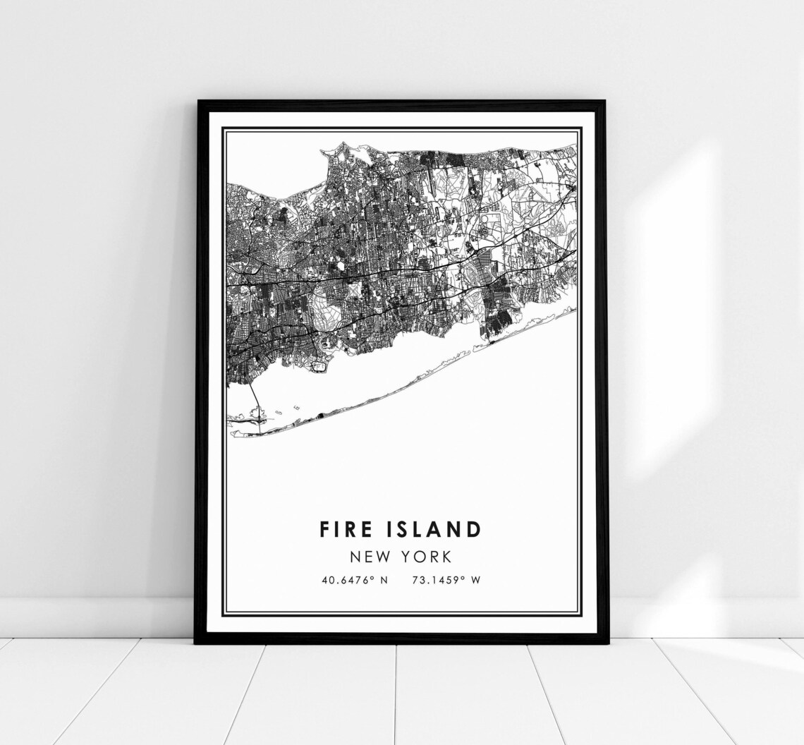 Fire Island Map Print, Modern New York Travel Poster