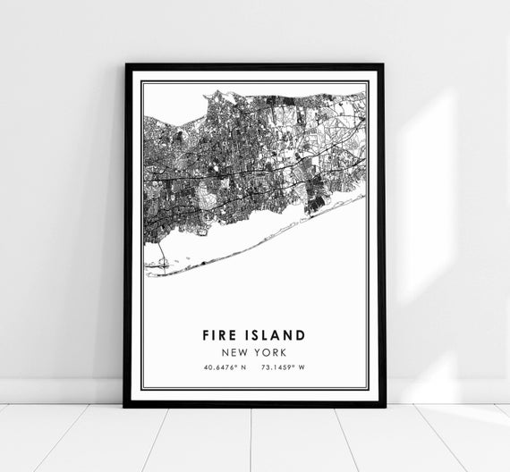 Fire Island Map Print, Modern New York Travel Poster