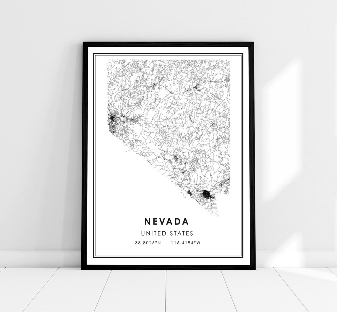 Nevada Map Print Poster, United States Road