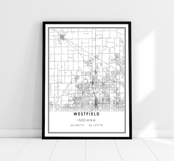 Westfield Indiana City Street Map Minimalist Print with Coordinates