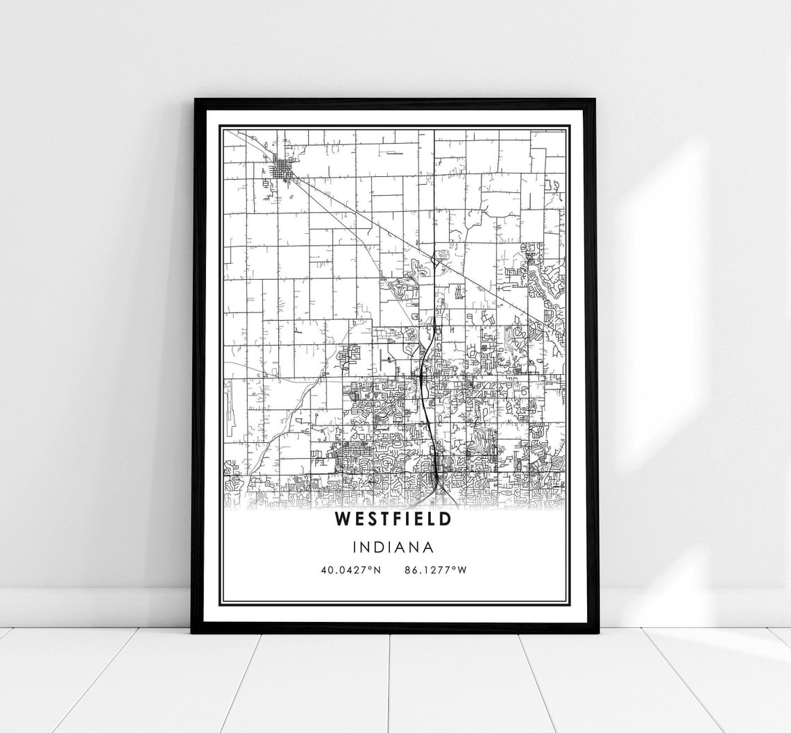Westfield Indiana City Street Map Minimalist Print with Coordinates