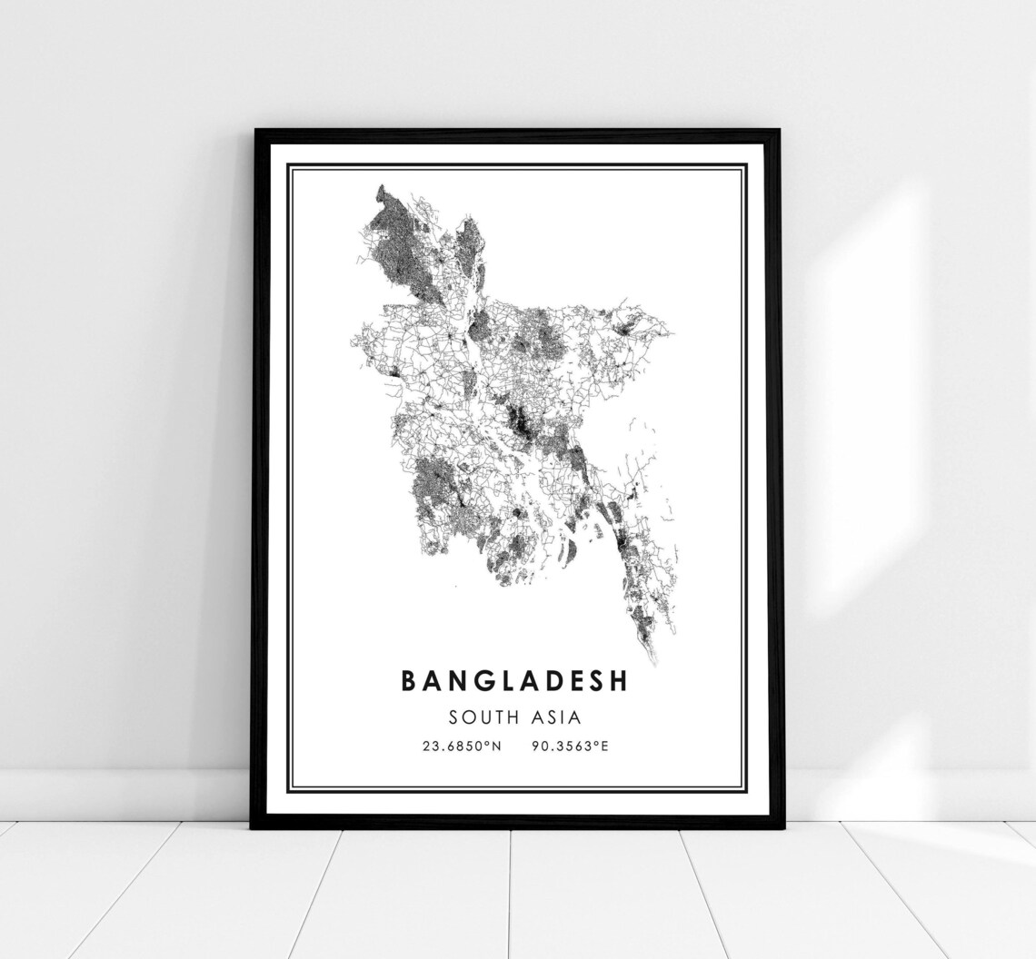 Bangladesh Country Map Travel Poster, South Asia