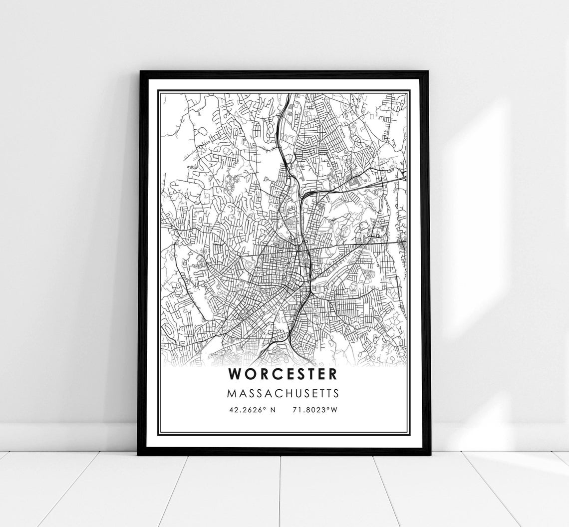 Worcester Massachusetts Minimalist City Map Coordinates Print