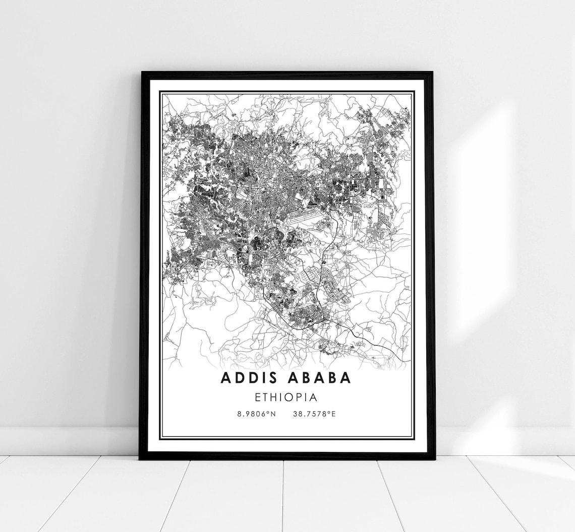 Addis Ababa Map Poster, Ethiopia City Travel Print