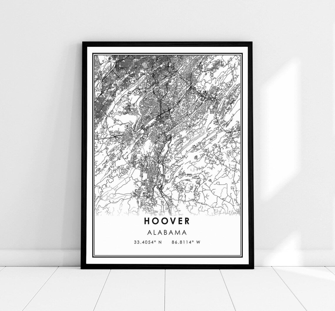 Hoover Alabama USA Detailed Minimalist City Street Map Print