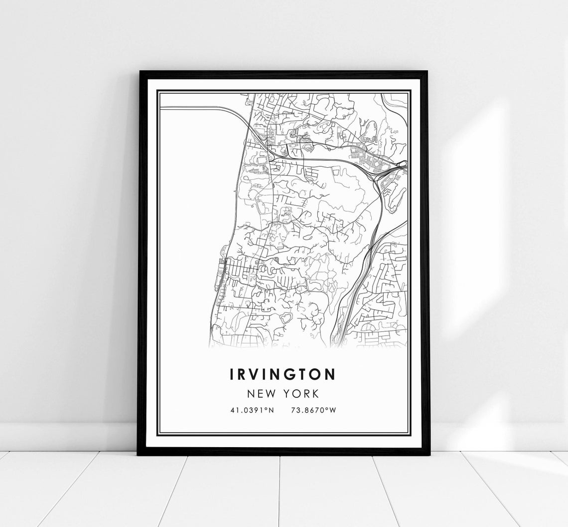 Irvington New York Minimalist Black and White City Map Poster