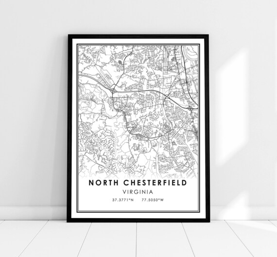 North Chesterfield Virginia Minimalist City Street Map Wall Art