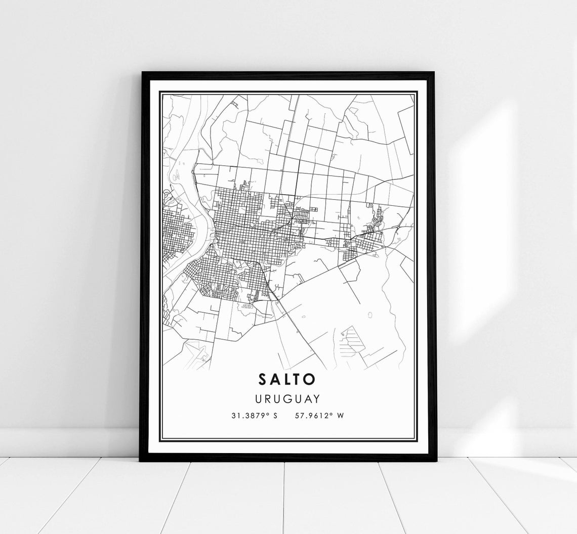 Salto Uruguay City Street Map Minimal Coordinates Wall Decor Print