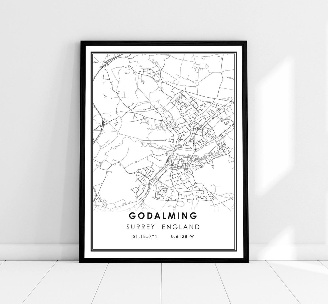 Godalming Surrey England Minimalist City Map Line Art Poster