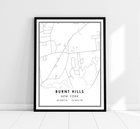 Burnt Hills New York Minimalist City Street Map Modern Line Poster