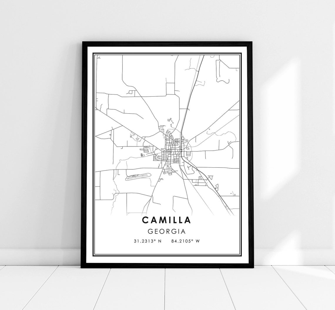 Camilla Georgia Minimalist Black and White Line Art Map Wall Print