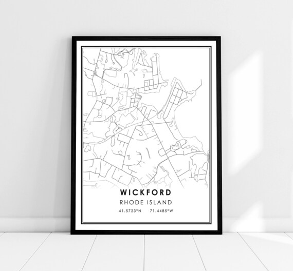 Wickford Rhode Island City Map With Coordinates Minimalist Street Plan Print