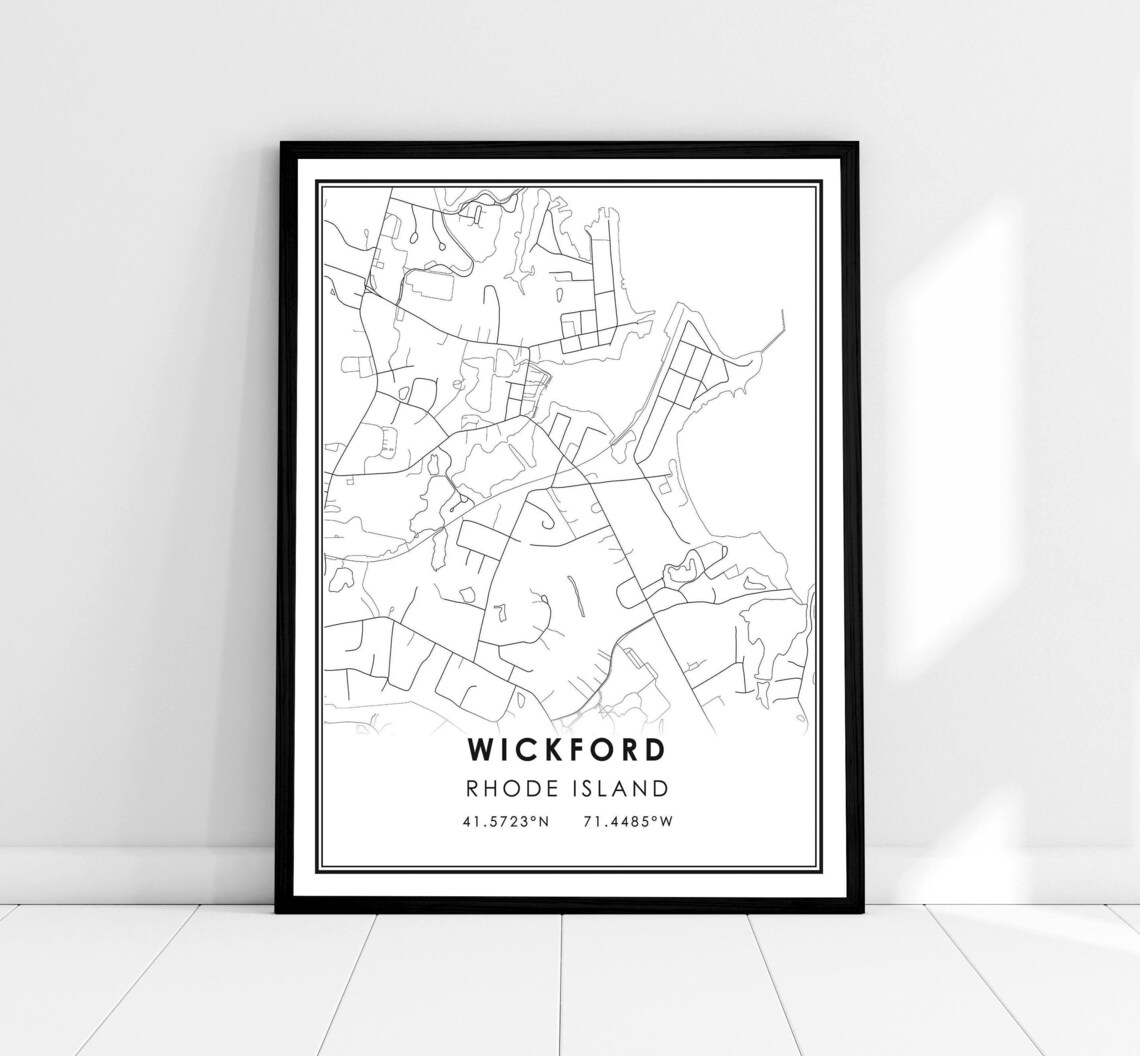 Wickford Rhode Island City Map With Coordinates Minimalist Street Plan Print